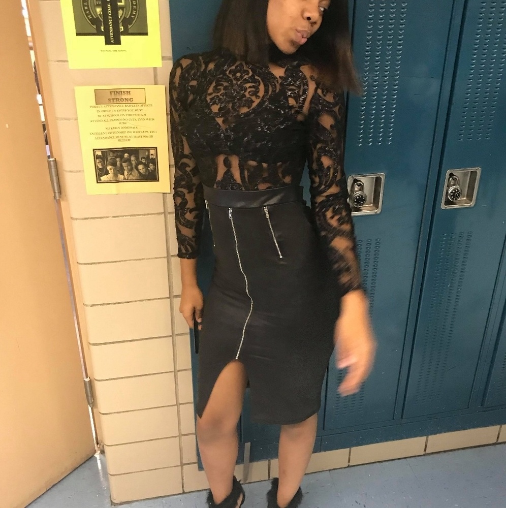 Black see through dress with back out